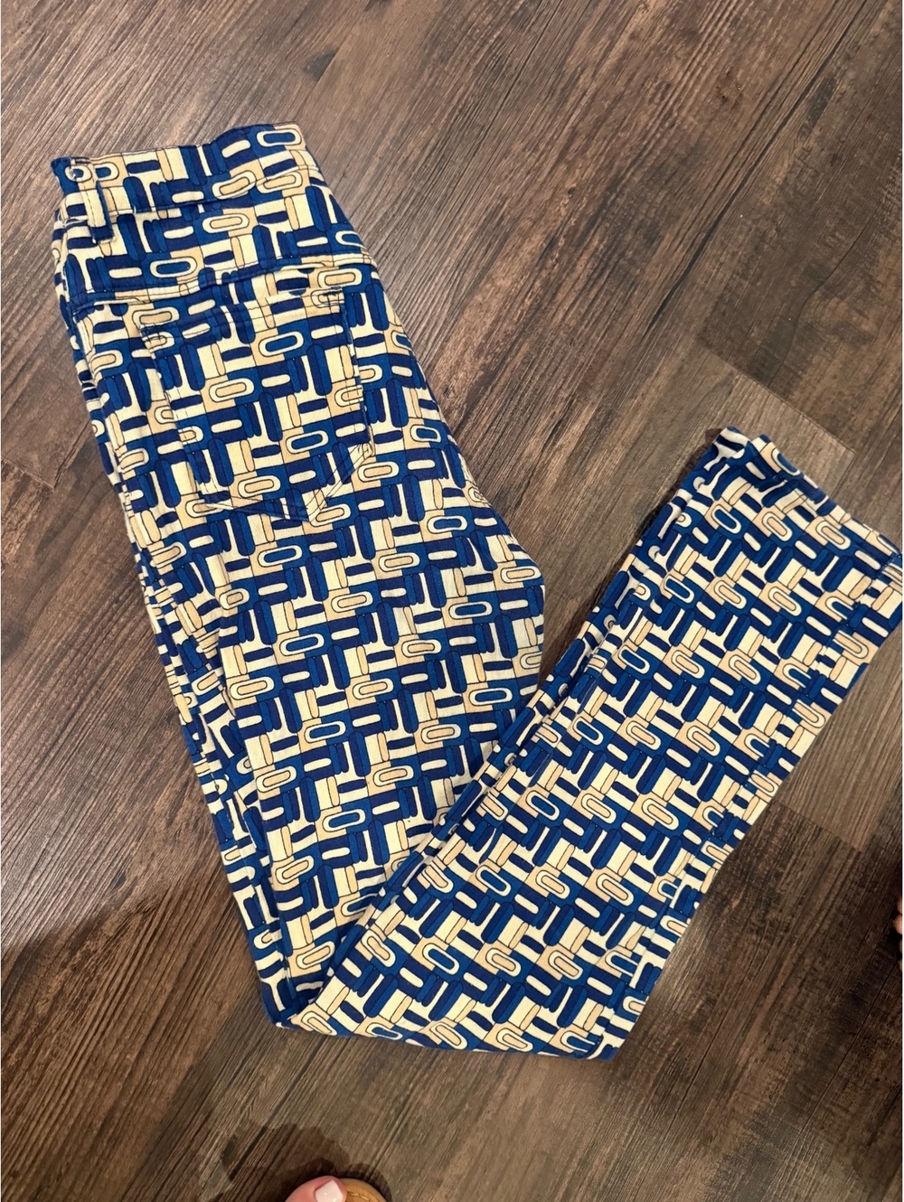 Frank Lyman Blue Cream Geometric Print Pull-On Stretch Pants Women's